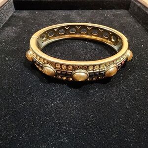 Heidi Daus Art Deco hinged bangle bracelet with faux pearls and crystals
